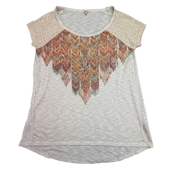 Reba Shirt Women's Medium Western Country Star Lace Feathers Rhinestones Cream - Picture 2 of 7